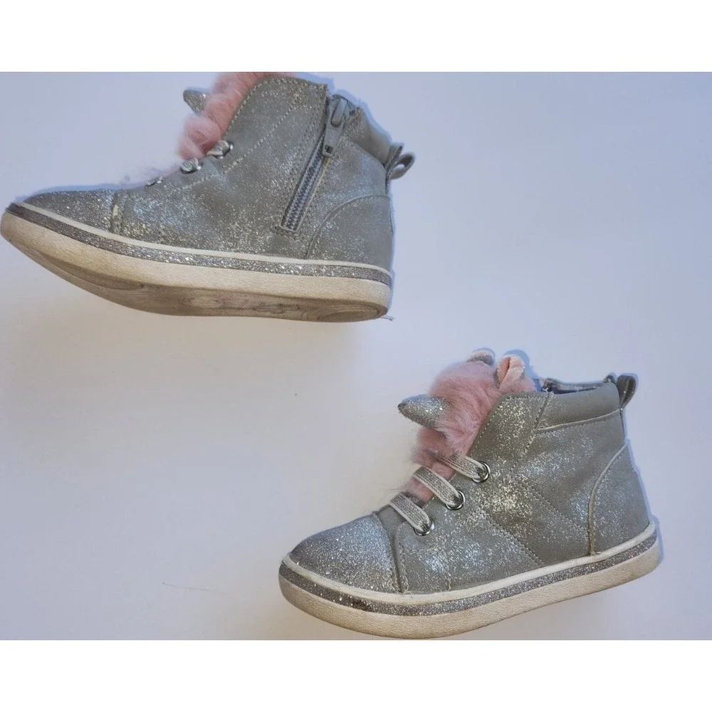 Wonder Nation Athletic Critter‎ High-Top Girl Unicorn Sneaker Sz 9 Silver/Pink